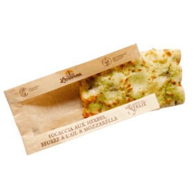Focaccia monoportion aux herbes, beurre à l'ail et mozzarella